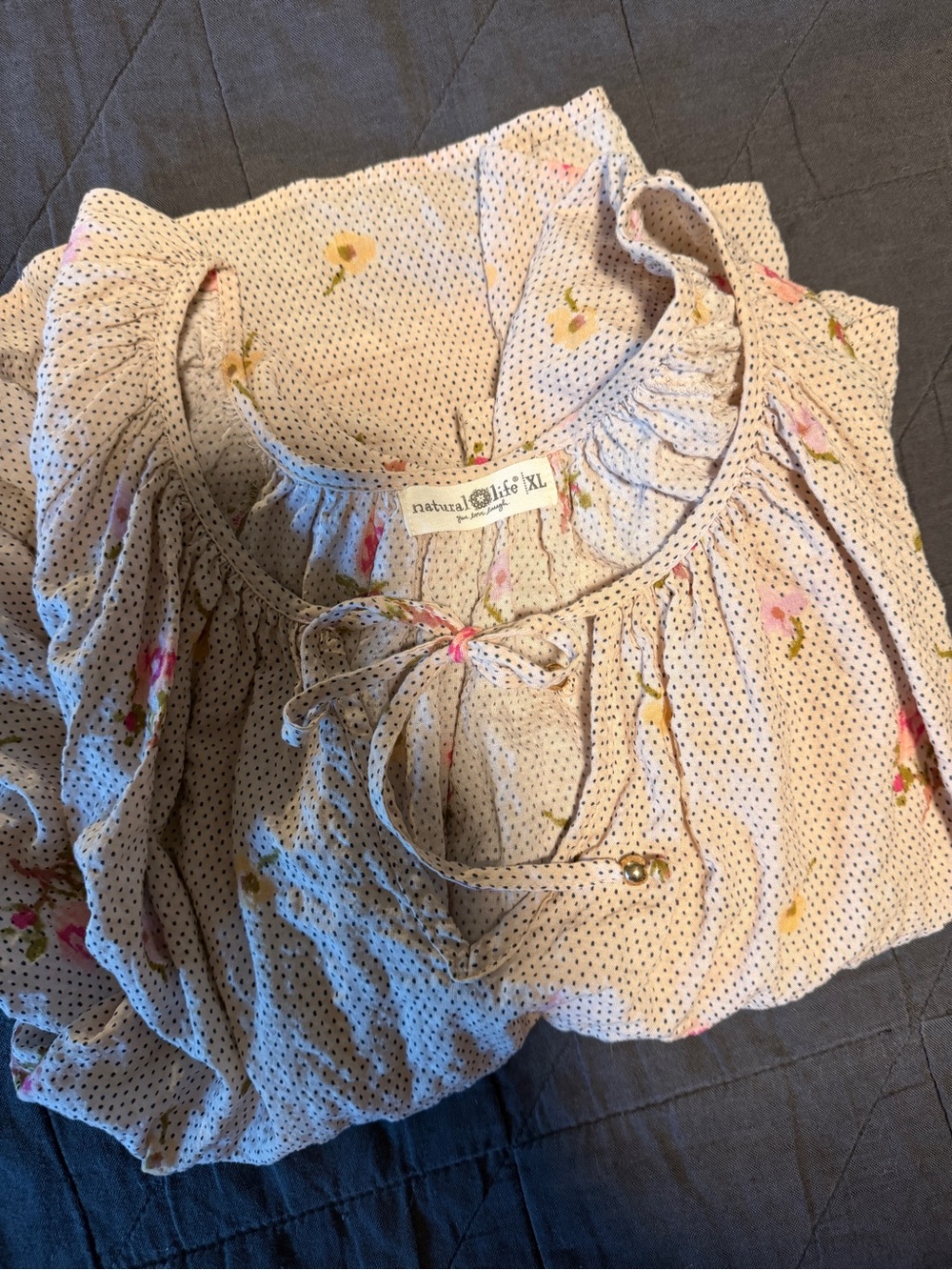 Natural Life Cream Floral Peasant Blouse